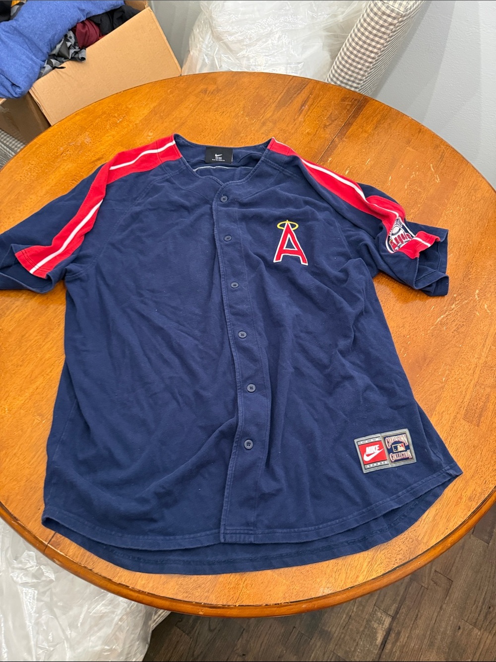 Nike Men Navy and Red Los Angeles Angels Button Front Jersey xxl